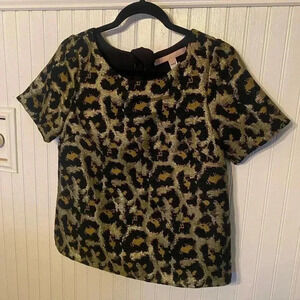 Hutch Anthropologie metallic leopard back tie top
